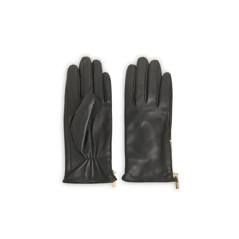 Zip Leather Gloves Black