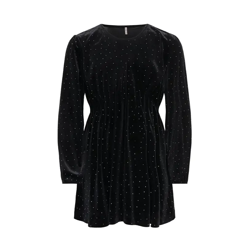 Girls Velvet Long Sleeve Dress Black