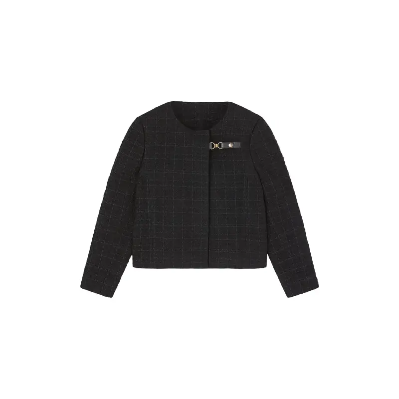 Arden Black Tweed Recycled Fabric Buckle Detail Jacket