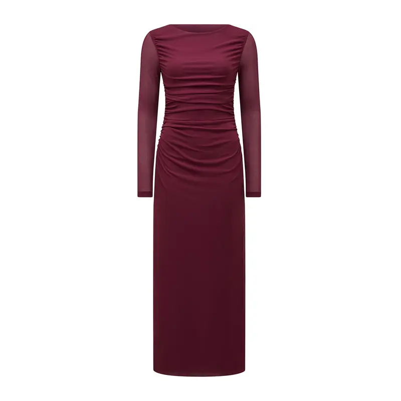 Brittany Gathered Mesh Midi Dress Purple