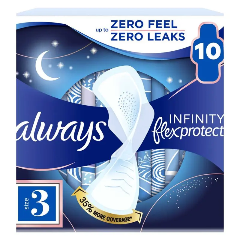 Always Infinity FlexProtect Sanitary Towels Night (Size 3) with Wings 10 Pads