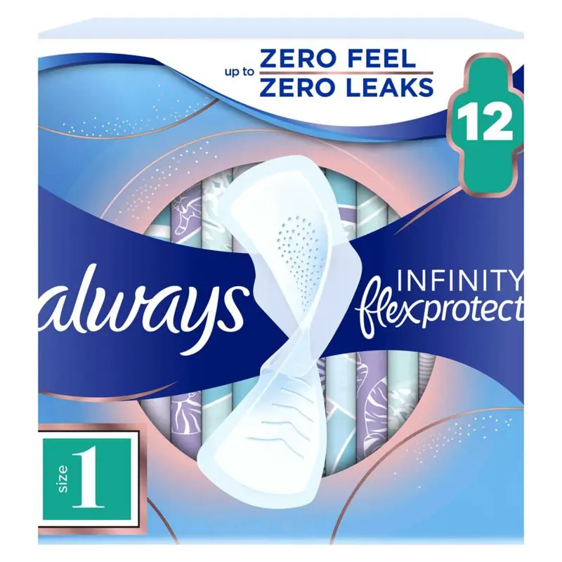 Always Infinity FlexProtect Sanitary Towels Normal (Size 1) with Wings 12 Pads