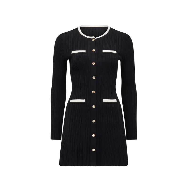 Brielle Fit and Flare Knitted Mini Dress Black