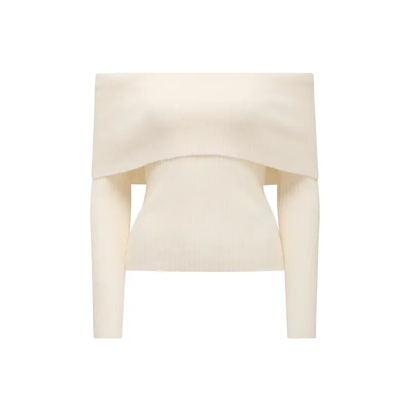 Ashley Ribbed Bardot Top Beige