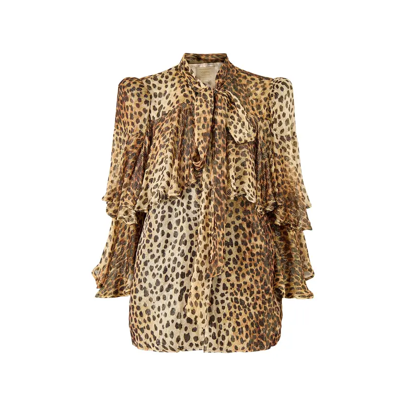 Bea Cheetah Lurex Cape Blouse Gold