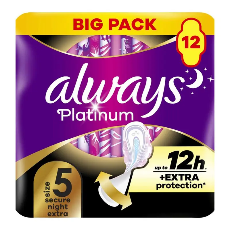 Always Platinum Secure Night Extra (Size 5) Sanitary Towels With Wings 12 Pads