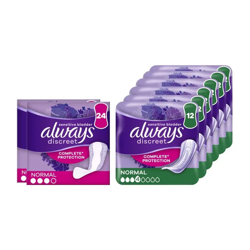 Always Discreet Incontinence Bundle 72 Normal PADS + 48 Normal LINERS