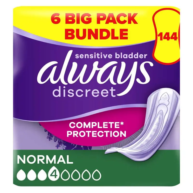 Always Discreet Incontinence Pads Normal - 144 pads (6 pack bundle)