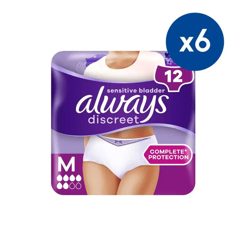 Always Discreet for Sensitive Bladder Pants (5 Drop) Medium - 72 Pants (6 pack bundle)