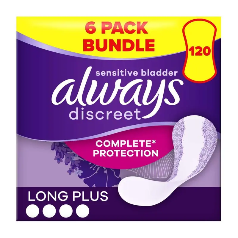 Always Discreet Incontinence Liners Long Plus - 120 Liners (6 pack bundle)
