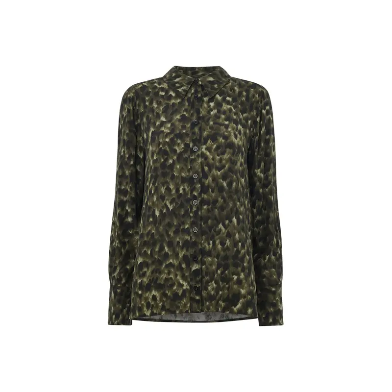 Animal Print Collared Shirt Green