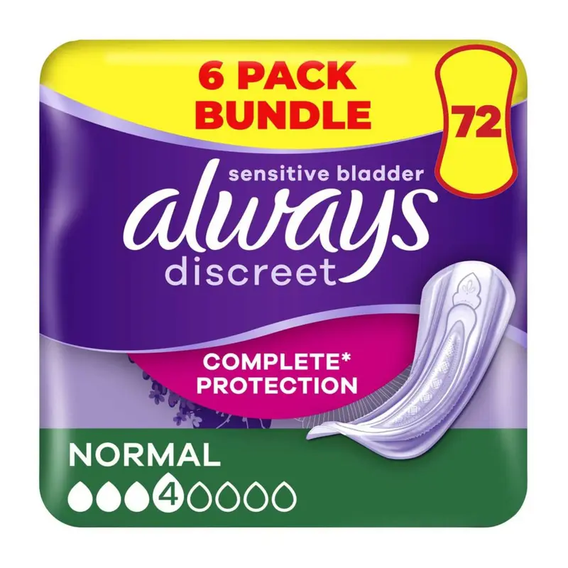 Always Discreet Incontinence Pads Normal - 72 pads (6 pack bundle)
