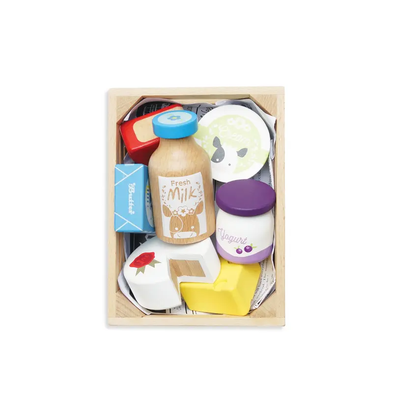 Wooden Food Crate Cheese and Dairy Toy Set