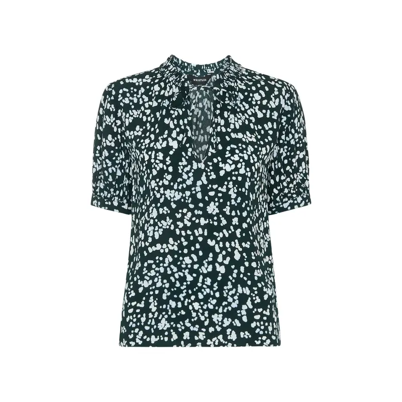 Animal Tie Neck Blouse Blue