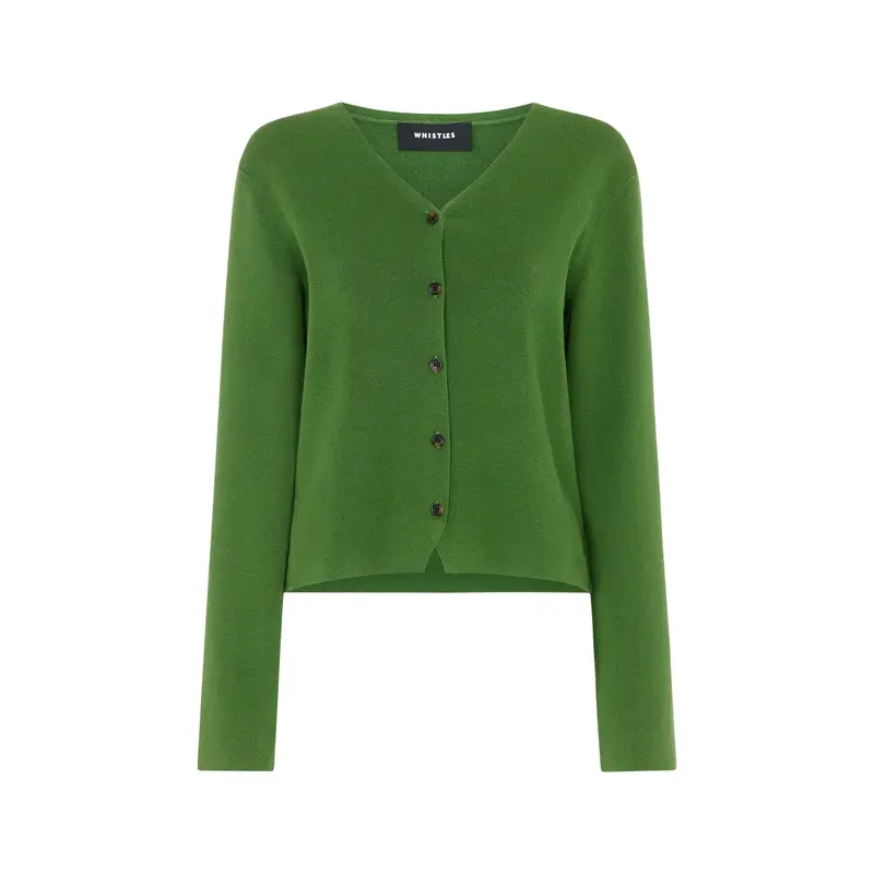 V Neck Button Front Cardigan Green