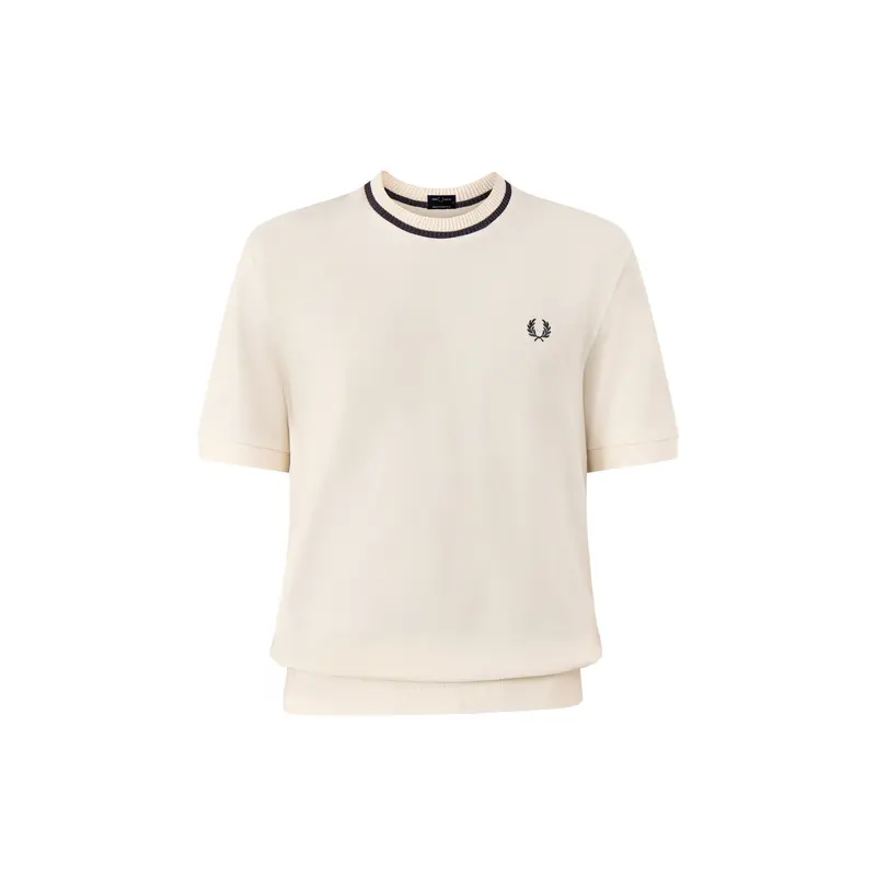 Crew Neck Pique T-Shirt Ecru