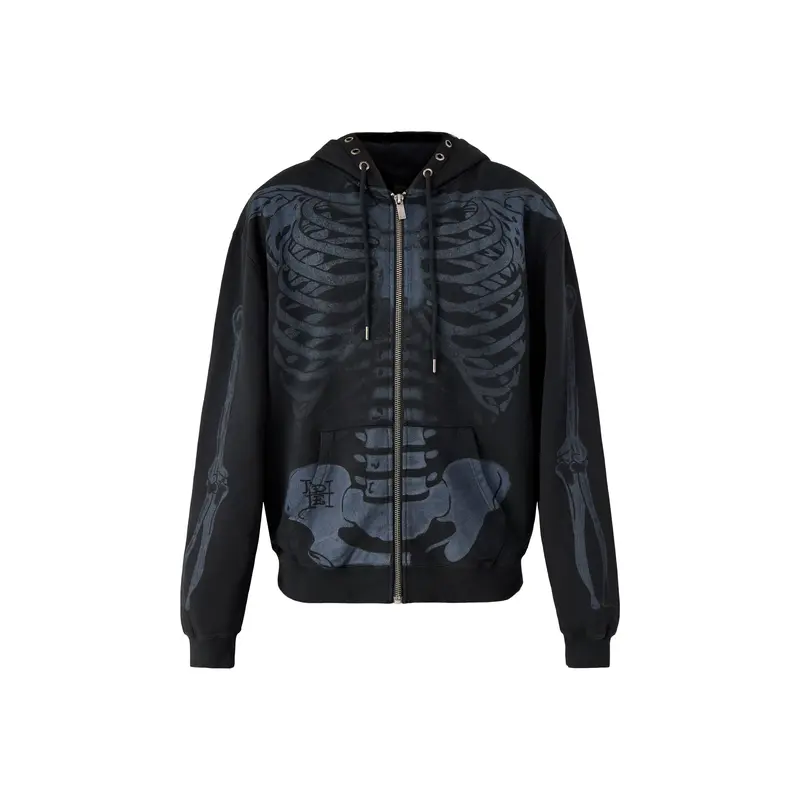 Mens Skeleton In Acid Zip Thru Hoodie