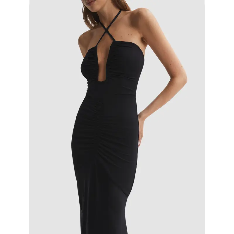 Thalia Fitted Plunge Neck Satin Maxi Dress