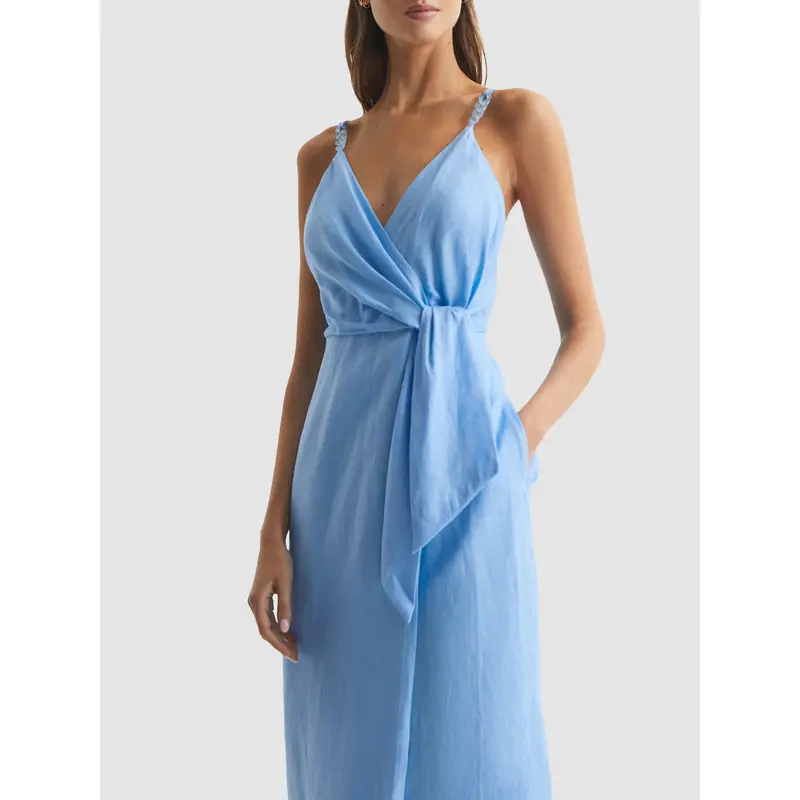 Esme Linen Side Tie Midi Dress