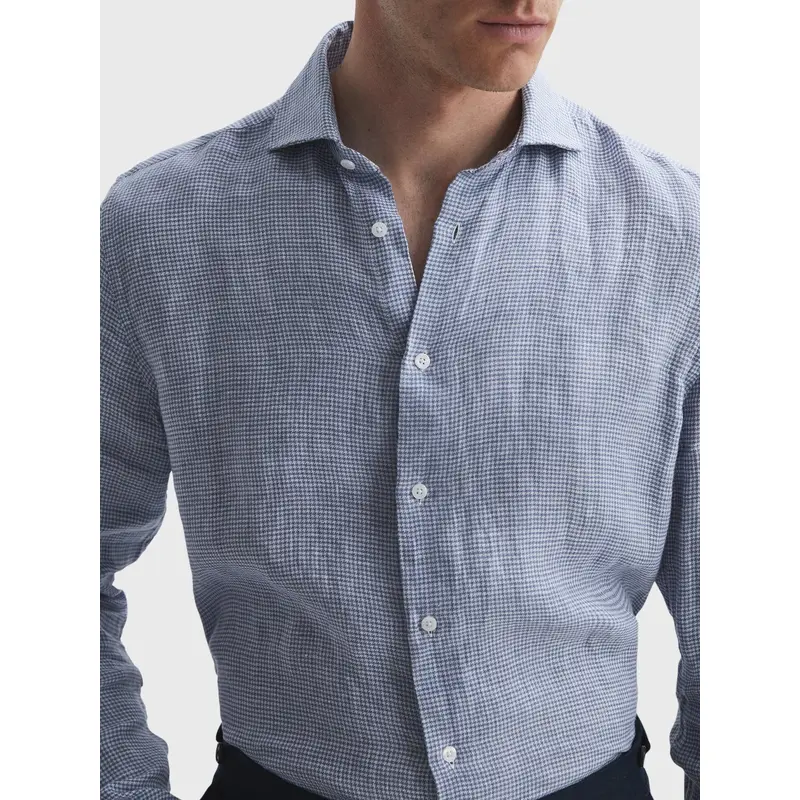 Ruban Slim Fit Linen Puppytooth Shirt