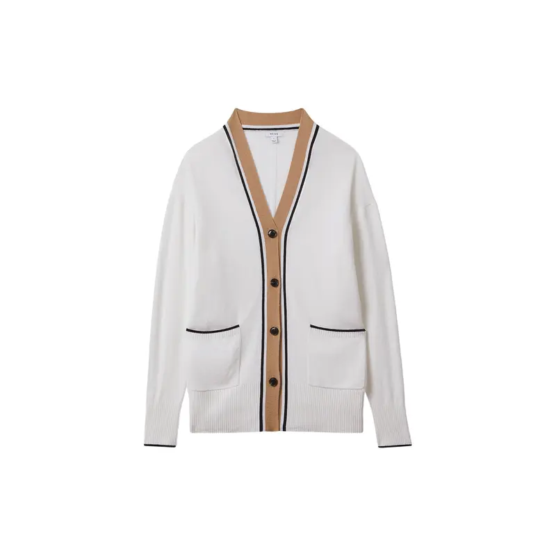 Carly Wool Blend Contrast Trim Cardigan