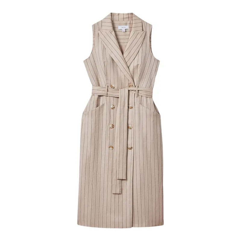 Andie Wool Blend Striped Double Breasted Midi Dre