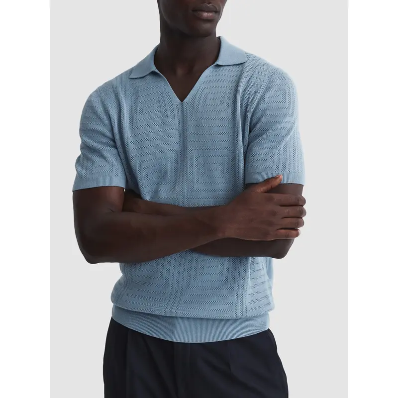Pale BlueThames Slim Fit Knitted Cotton Shirt