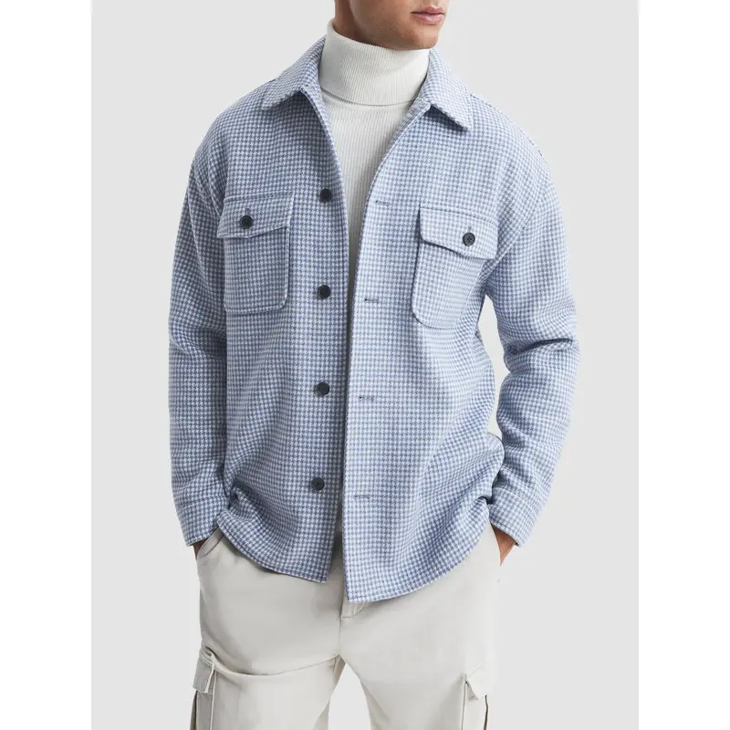 Pale BlueZack Houndstooth Button-Through Overshirt