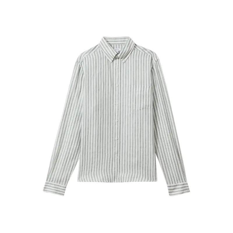 Queens Linen Button-Down Collar Striped Shirt
