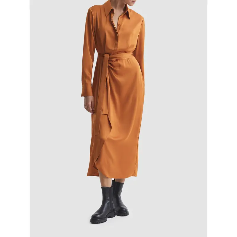 Arabella Satin Shirt-Style Midi Dress