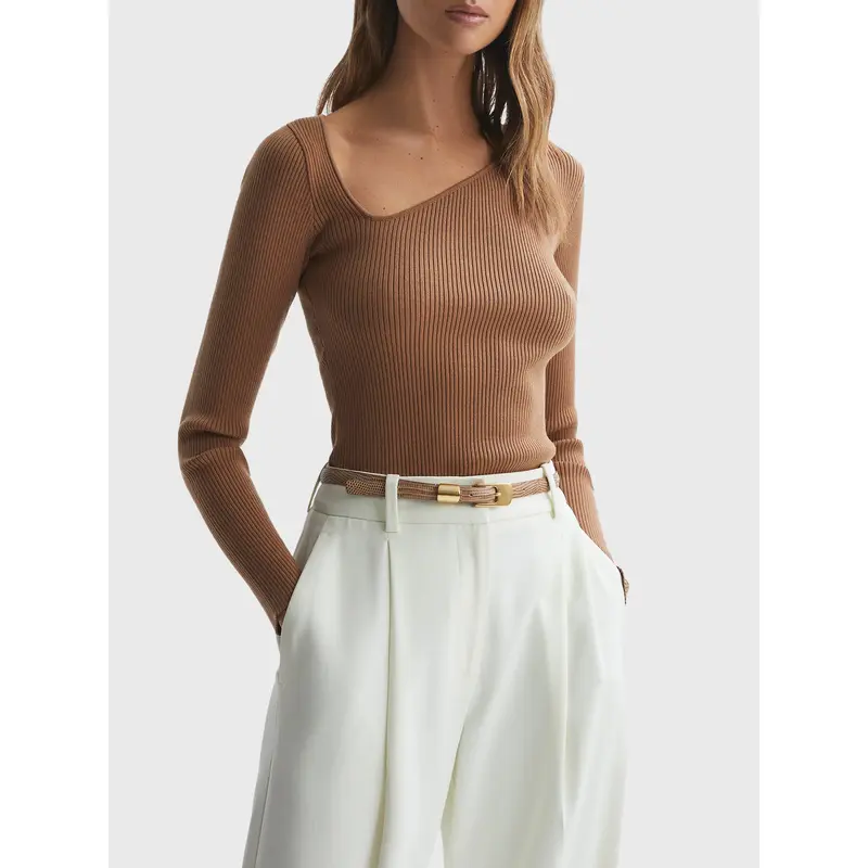 Sasha Fitted Ribbed Asymmetric Neck T-Shirt