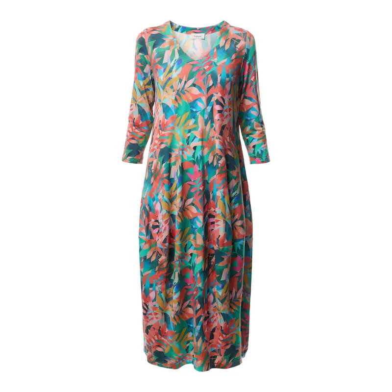 Tropical Leaves Jersey Bubble Dress