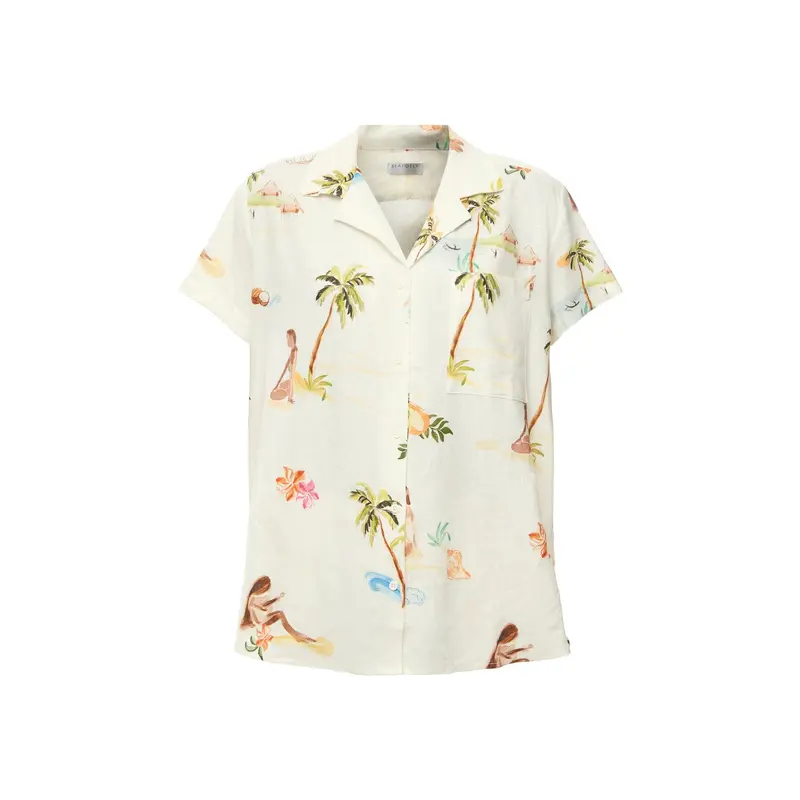 Longline Short Sleeve Shirt Beige Print Shirt