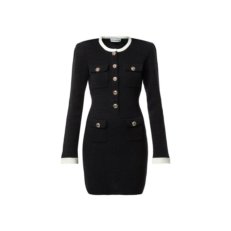 Black Knit Contrast Collar Mini Dress