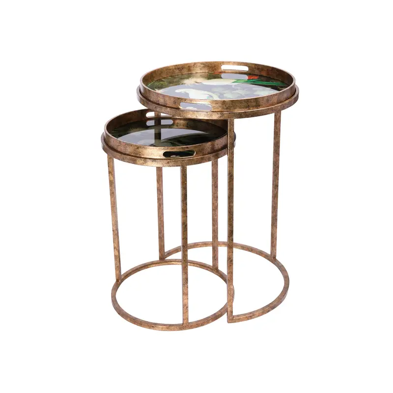 Tropical Birds Tray Tables Set of 2 Gold
