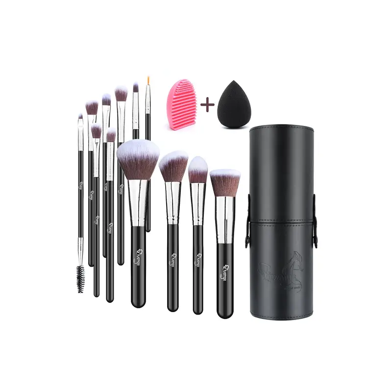 12 Pcs Silver Makeup Brush Set with Makeup Sponge and Brush Egg Gift Set